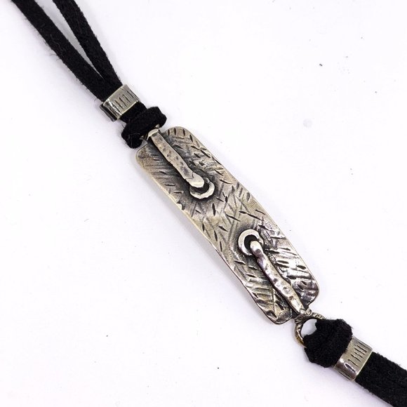 Stunning Handmade Sterling Silver Bar Black Suede Toggle Clasp Bracelet Toggle - Picture 3 of 9